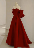 solvbao Wine Red Satin Sweetheart Long A-line Prom Dress, Wine Red Evening Dress