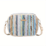 Trendy Colorful Straw Square Bag, Zipper Shoulder Bag, Stylish Niche Woven Crossbody Bag