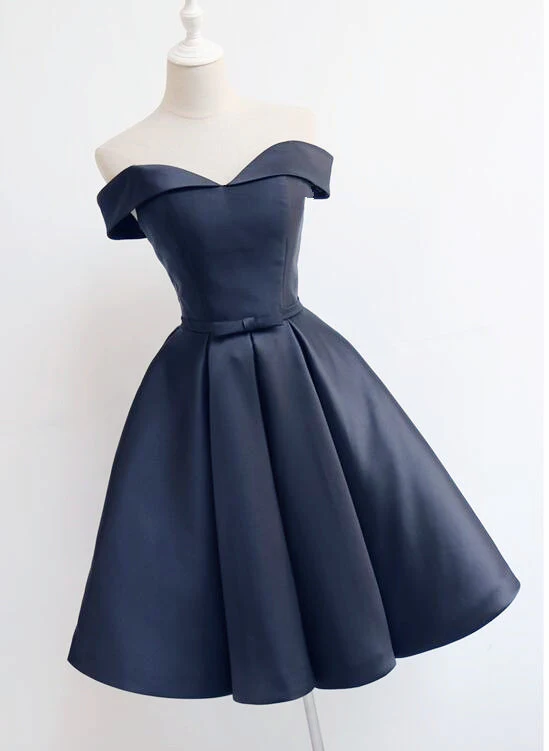 Solvbao Custom Navy Blue Short Off Shoulder Sweetheart Party Dress, Navy Blue Party Dress