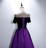 Solvbao Beautiful Purple and Black Long Party Dress, Off Shoulder Prom Dress