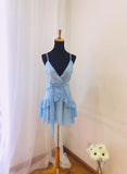 Solvbao Beautiful Light Blue Chiffon Straps Mini Dress, Women Summer Dresses 2019