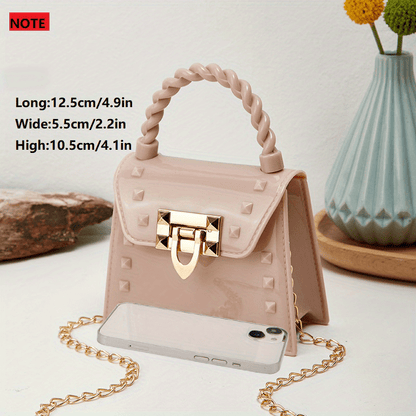 solvbao  Mini Jelly Studded Handbags, Fashion Chain Crossbody Bag, Cute PVC Flap Purse For Women (4.9*2.2*4.1)Inch