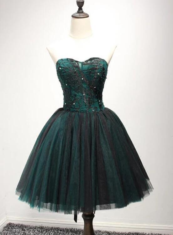 Solvbao Beautiful Dark Green and Black Tulle Short Party Dress, Homecoming Dresses