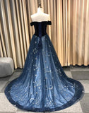 Solvbao Navy Blue New Style Long Off Shoulder Prom Dress, A-line Formal Dress, Evening Dress