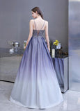 Solvbao Beautiful Lavender Gradient Beaded Straps Long Formal Dress, A-line Low Back Prom Dress