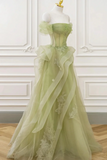 solvbao Light Green Sweetheart Beaded Off Shoulder Party Dress, Light Green Tulle Prom Dress