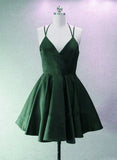 solvbao Green Halter Short Satin Long Party Dress, Green Homecoming Dresses , Short Party Dress