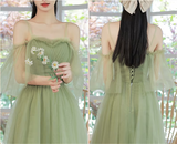 Solvbao Light Green Tulle Straps A-line Party Dress, Light Green Prom Dress Evening Dress