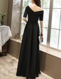 solvbao Black One Shoulder Long A-line One Shoulder Party Dress, Simple Black Evening Dress