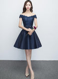 solvbao Charming Satin Navy Blue Homecoming Dress , Short Formal Dress