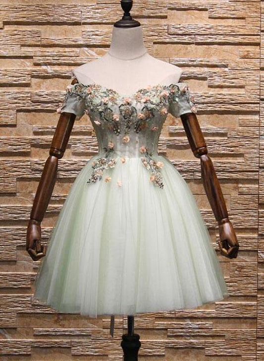 Solvbao Light Green Short Tulle Party Dress, Lace-up Homecoming Dress, Cute Dress