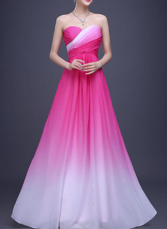 Solvbao Gradient Sweetheart Long Chiffon Party Dress, Pink Floor Length Formal Dress, Prom Dress 2018