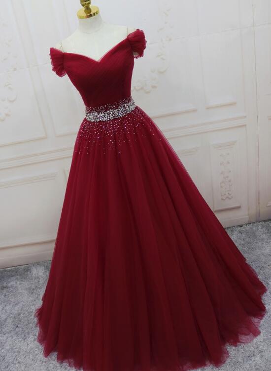 solvbao Wine Red Elegant Princess Gown, Handmade Off Shoulder Ball Gowns, Party Dress