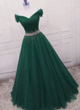 solvbao Fashionable Dark Green Long Beade Formal Dress, Green Prom Dress