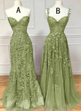 Solvbao Lovely Sage Green Tulle with Lace Long Formal Dress, Sweetheart Prom Dress