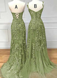 Solvbao Lovely Sage Green Tulle with Lace Long Formal Dress, Sweetheart Prom Dress