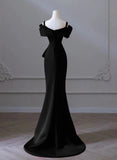 solvbao Black Mermaid Sweetheart Off Shoulder Prom Dress, Black Satin Evening Dress