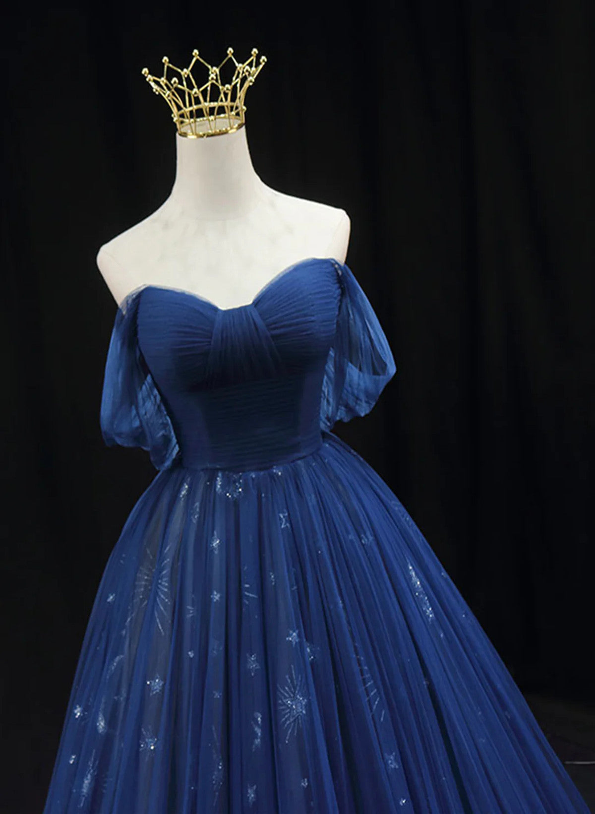 Solvbao Blue A-line Sweetheart Tulle Long Party Dress, Blue Tulle Evening Dress Prom Dress