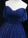 Solvbao Blue A-line Sweetheart Tulle Long Party Dress, Blue Tulle Evening Dress Prom Dress