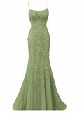 Solvbao Lovely Sage Green Straps Mermaid Long Formal Dress, Lace-up Evening Dress Prom Dress