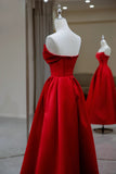 solvbao Red Satin A-line Long Evening Dress Prom Dress, Red Satin Wedding Party Dress