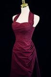 solvbao Burgundy A-line Halter Vintage Style Prom Dress, Burgundy Long Evening Dress