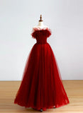 solvbao Wine Red Tulle Long Prom Dress Party Dress, Wine Red Tulle Evening Dress