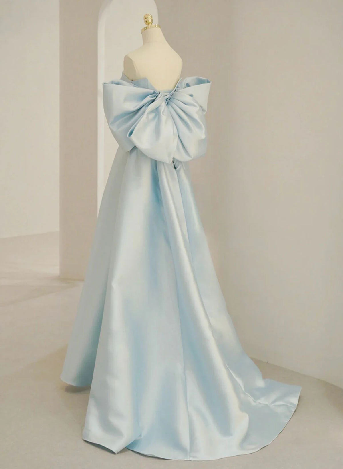 Solvbao Light Blue Chic Satin Off Shoulder Long Party Dress, A-line Light Blue Formal Dress