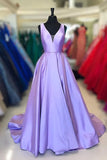 kamahe Simple Purple Satin Long Prom Dress Purple Formal Dress, Graduation School Party Gown