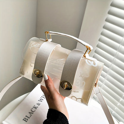 solvbao  Transparent Letter Graffiti Print Handbag, Fashion Jelly Crossbody Bag, Women's Turn Lock Shoulder Bag