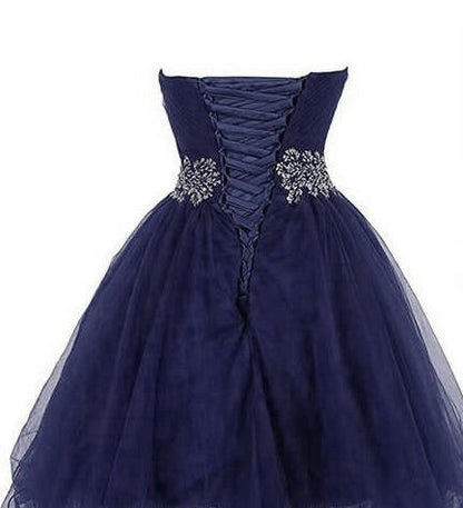 Solvbao Cute Navy Blue Sweetheart Beaded Homecoming Dress, Short Prom Dress