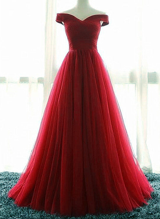 solvbao Wine Red Tulle A-line New Prom Dress, Elegant Party Dress