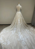 solvbao Lovely Round Neckline Tulle with Lace Applique Wedding Party Dress, Tulle Wedding Dress