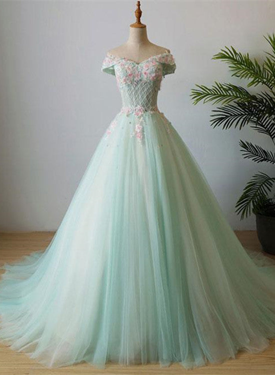 solvbao Beautiful Green Sweet 16 Gown, Prom Dress , Off Shoulder Party Dress