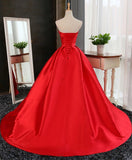 solvbao Charming Red Satin Long Sweet 16 Gown, Red Prom Dress