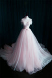 solvbao Pink Sweetheart Tulle Long Wedding Party Dress with Belt, Pink Formal Gown