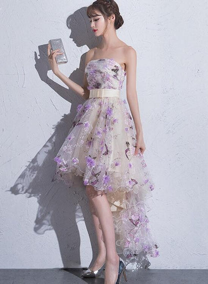 Solvbao Beautiful High Low Flowers Tulle Homecoming Dress, Fashionable Short Party Dress