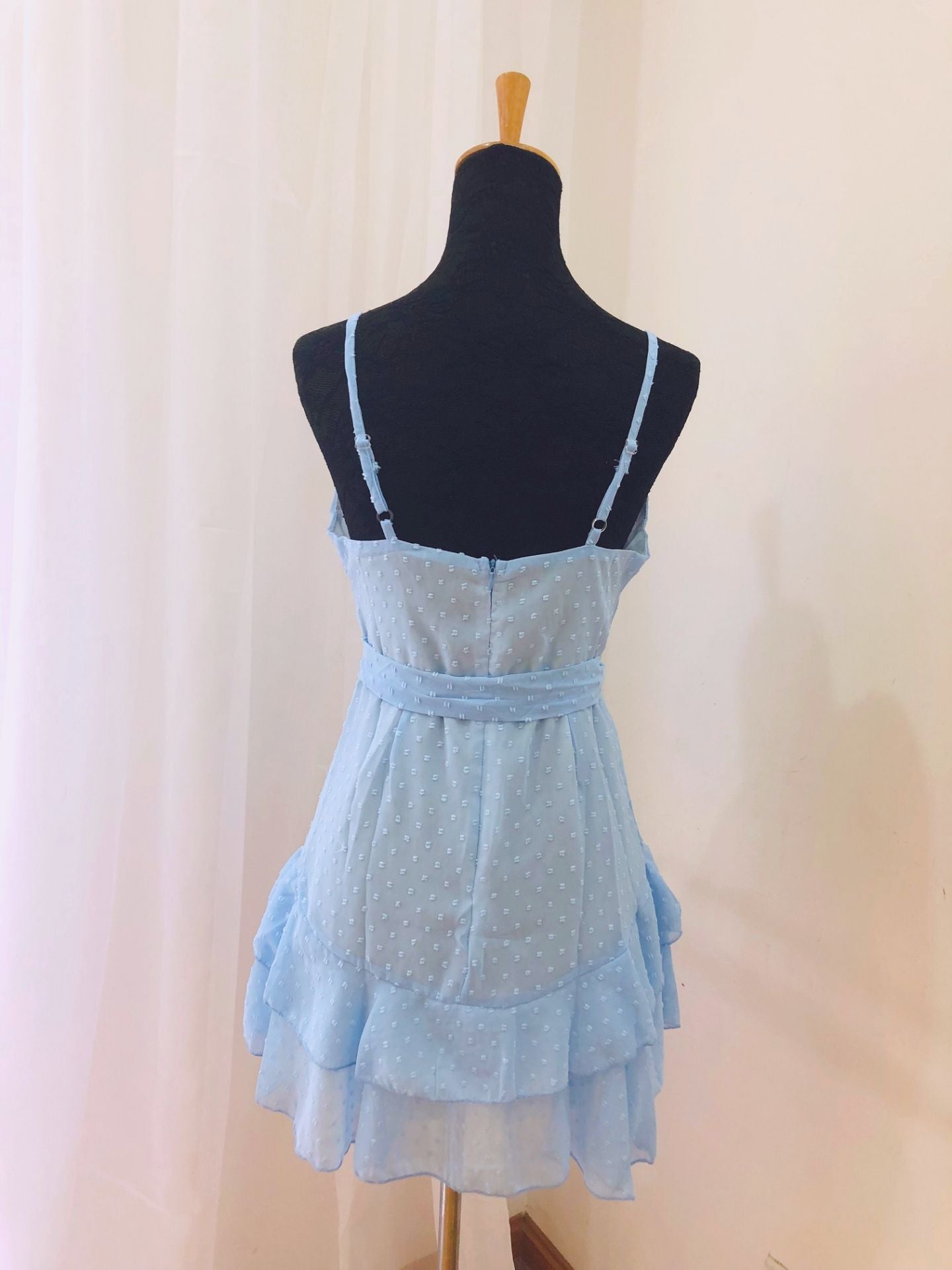 Solvbao Beautiful Light Blue Chiffon Straps Mini Dress, Women Summer Dresses 2019