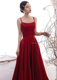 Solvbao Wine Red Satin Cross Back Long Prom Dress, Wine Red Wedding Party Dress