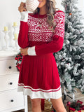 Elegant Christmas Knit Sweater Dress - Chic Long Sleeve, Crew Neck with Festive Patterns, Perfect for Holiday Parties & Gifts