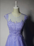 Solvbao Cute Purple Tulle A-line Bridesmaid Dress, Lace Applique Prom Dress