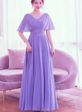 Solvbao Beautiful Light Purple Chiffon V-neckline Prom Dress, A-line Floor Length Bridesmaid Dress