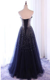 solvbao Sparkle Navy Blue Tulle Long Prom Dress, Prom Dresses 2018, Party Dresses