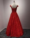 solvbao Red Lace Long A-line Elegant Handmade Beaded Prom Gowns, Red Evening Formal Dress, Lace Party Gowns