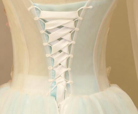 Solvbao Light Blue Gorgeous Butterfly Long Formal Gowns, Handmade Tulle Gowns, Charming Teen Dresses