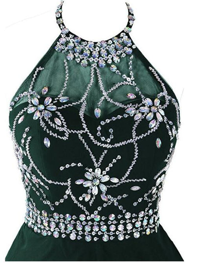 Solvbao Dark Green Beaded Short Homecoming Dress , Beaded Party Dress, Halter Short Prom Dress