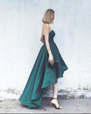 Solvbao Dark Green High Low Homecoming Dress , Sweetheart Party Dress, Satin Fashionable Formal Dress