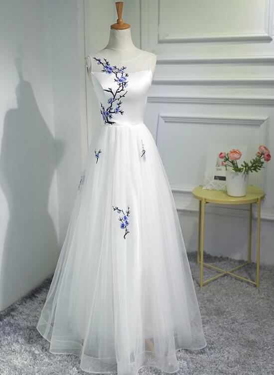 solvbao White Tulle Elegant Gowns, Pretty Formal Gowns, Prom Dress