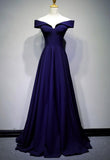 solvbao Blue Elegant Off Shoulder A-line Long Formal Gowns, Prom Gowns, Navy Blue Evening Dress