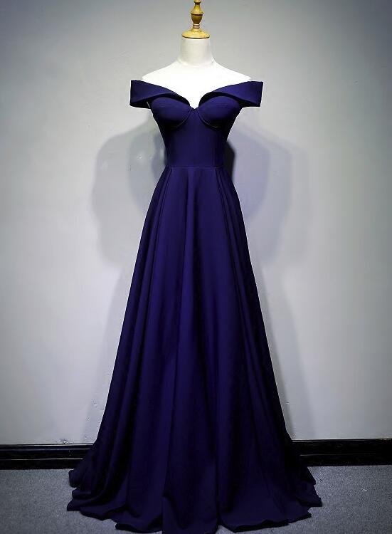 solvbao Blue Elegant Off Shoulder A-line Long Formal Gowns, Prom Gowns, Navy Blue Evening Dress